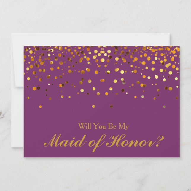 Guld Glitter Konfetti Lila Maid of honor Inbjudningar (Framsida)