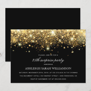 Guld Glitter Konfetti och Ljus Överraskad Party Inbjudningar