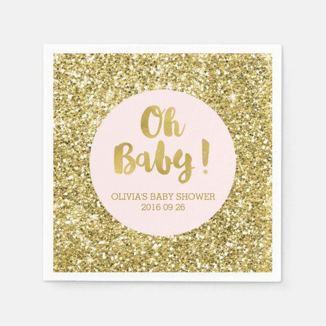  Guld Glitter-konfetti Oh Baby babyskor Pappersservett (Framsidan)