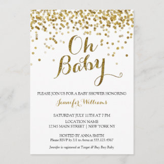 Guld Glitter-konfetti Oj Baby, babyskor Inbjudan