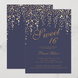guld glitter-konfetti på lavender sweet sixteen inbjudningar