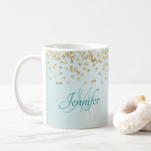 Guld Glitter Konfetti på Seafoam-Grönten Kaffemugg