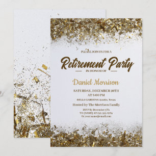 Guld Glitter Konfetti Pension Party 2024 Inbjudningar