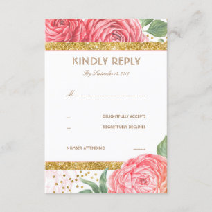 Guld Glitter Konfetti Rosa Blommigt Bröllop OSA Kort