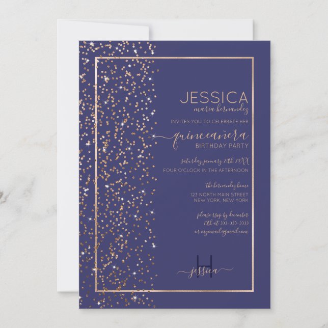 Guld Glitter Konfetti Side Quinceañera Inbjudningar (Framsida)