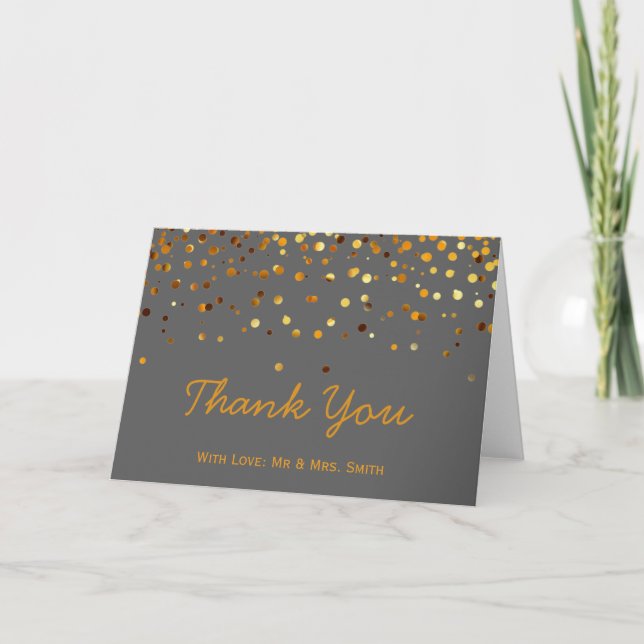 Guld Glitter Konfetti Sparkles Grått Tack Kort (Framsida)