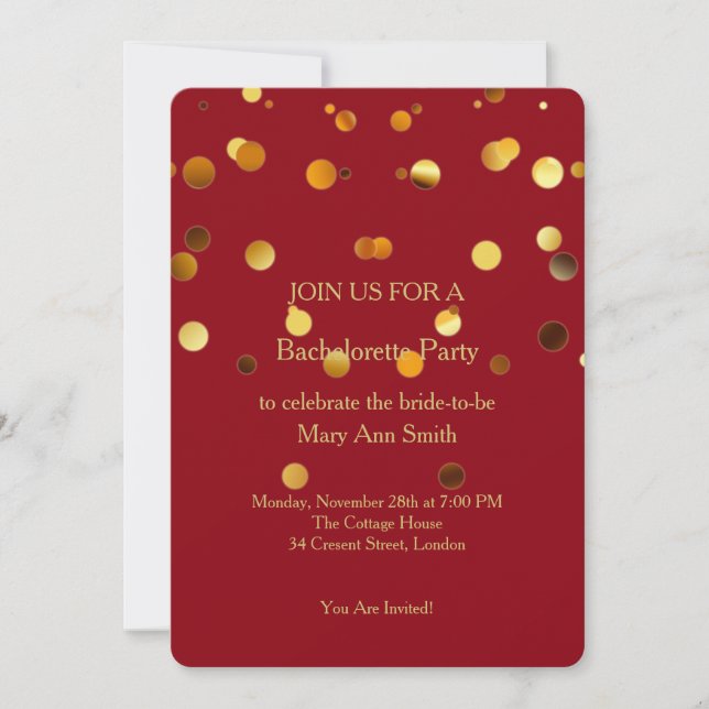 Guld Glitter-konfetti Sparkles Red Bachelorette Inbjudningar (Framsida)