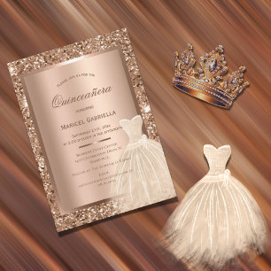 Guld Glitter kopparmetallisk Elegant Quinceañera Inbjudningar