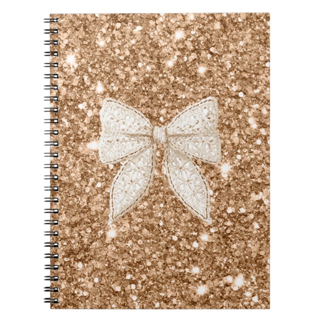 Guld Glitter Kräm Falskt Spets Slinga Anteckningsbok (Framsidan)