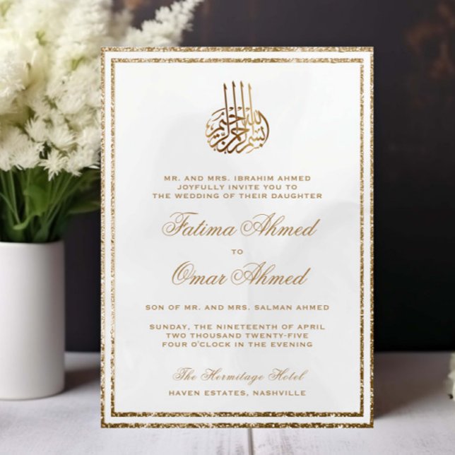 Guld Glitter Kreta, muslimsk muslimsk Bröllop Inbjudningar (Skapare uppladdad)