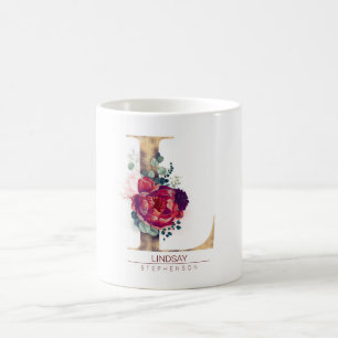 Guld Glitter L Monogram Blommigt Burgundy Red Kaffemugg