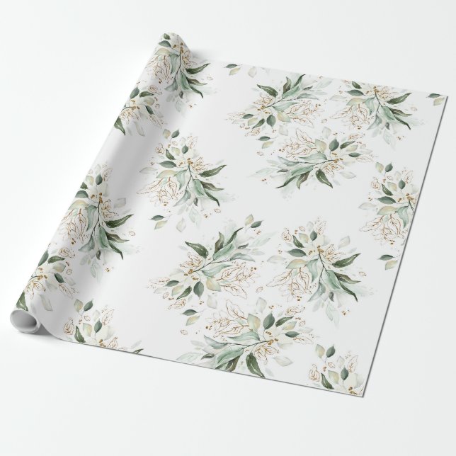 Guld Glitter Lämnar Greenery Elegant Dreamy Presentpapper (Utrullad)