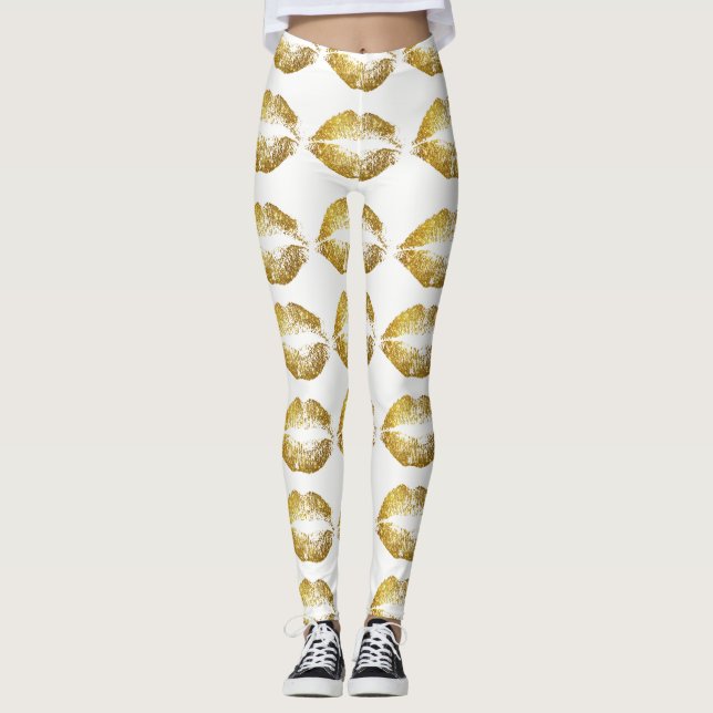 Guld Glitter Läppar #2 Leggings (Framsida)