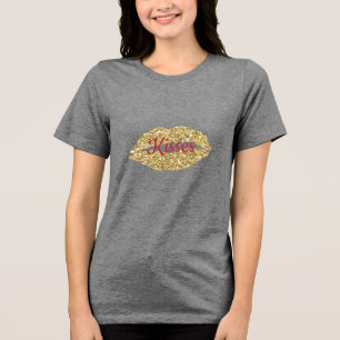 Guld Glitter Läppar Flirty Kiss T Shirt