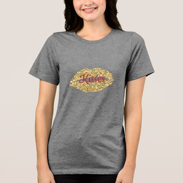 Guld Glitter Läppar Flirty Kiss T Shirt (Framsida)
