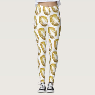 Guld Glitter Läppar Leggings