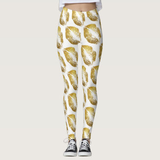 Guld Glitter Läppar Leggings
