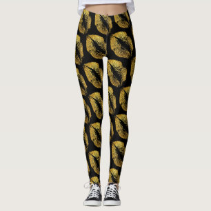 Guld Glitter Läppar Modern Black Leggings