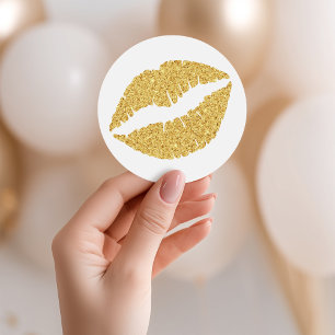 Guld Glitter Läppar Runt Klistermärke