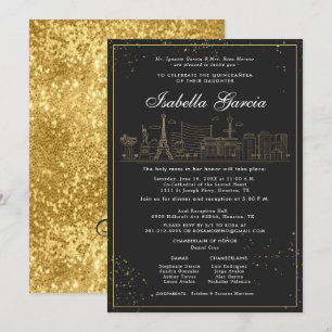 Guld Glitter Las Vegas Quinceañera Birthday Inbjudningar