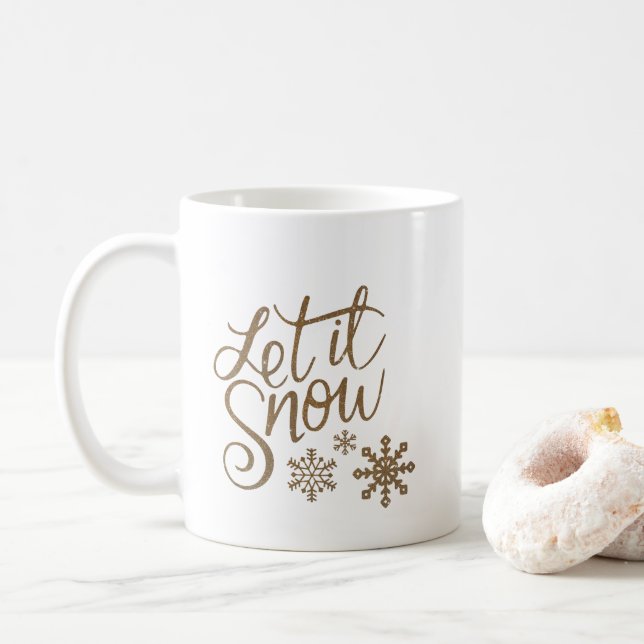 Guld Glitter Låt det snöa Kalligrafi Snöflingor Kaffemugg (Med munk)