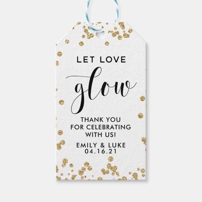 Guld Glitter Låt Kärlek glänsa bröllopslingan till Presentetikett (Framsidan)