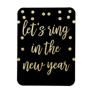 Guld Glitter Låt oss Ring under det nya året Magnet