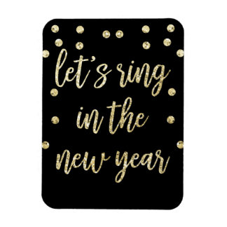 Guld Glitter Låt oss Ring under det nya året Magnet