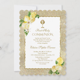 Guld Glitter Lemon Fruit Flower Första kommissione Inbjudningar