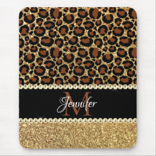 Guld Glitter Leopard Tjej Glam Monogram Musmatta