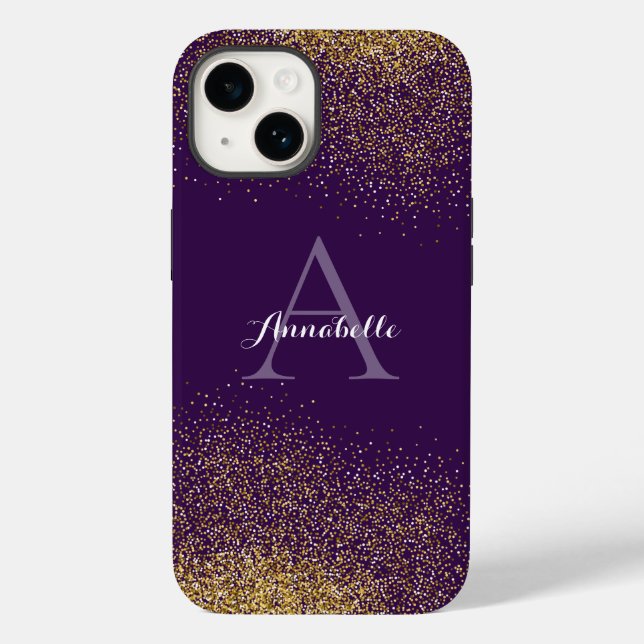 Guld Glitter Lila Monogram iphone case (Baksida)