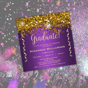 Guld Glitter Lila Studentfest Inbjudningar