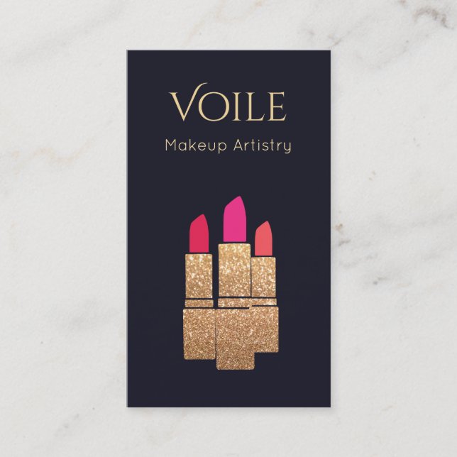 Guld Glitter Lipstick Makeup Artist Beauty Salon Visitkort (Framsida)