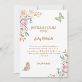 Guld Glitter Liten Fjäril Ros Baby Shower Tack Kort