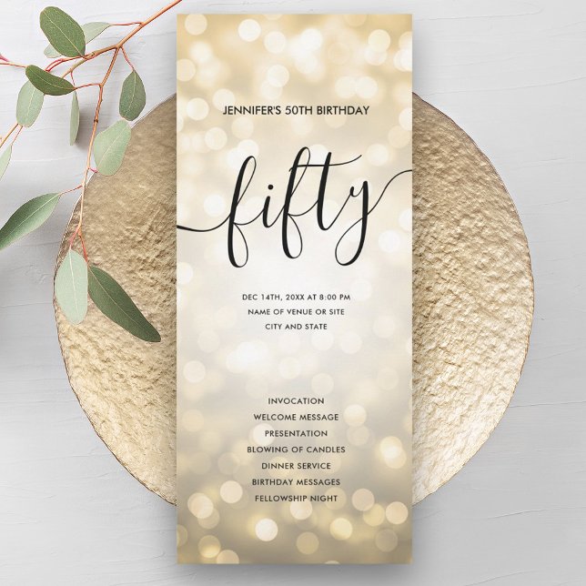 Guld Glitter Ljus 50:e födelsedagsprogrammen Inbjudningar (Gold Glitter Lights 50th Birthday Programs )