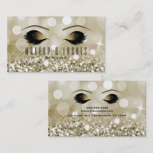 Guld Glitter Ljus Makeup Eyelash Beauty Spa Visitkort (Fram/baksida)