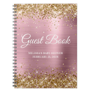Guld Glitter Ljus Rosa Bebis Shower Gästbok Anteckningsbok