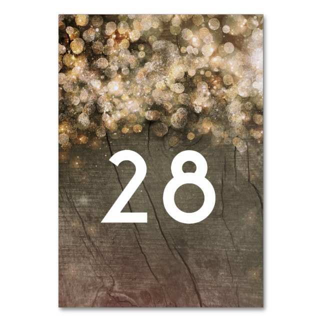 Guld Glitter Ljus Rustic Wood Barn Bröllop Bordsnummer (Framsidan)