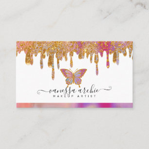 Guld Glitter Logotyp för regnbågsfjäril för re Visitkort
