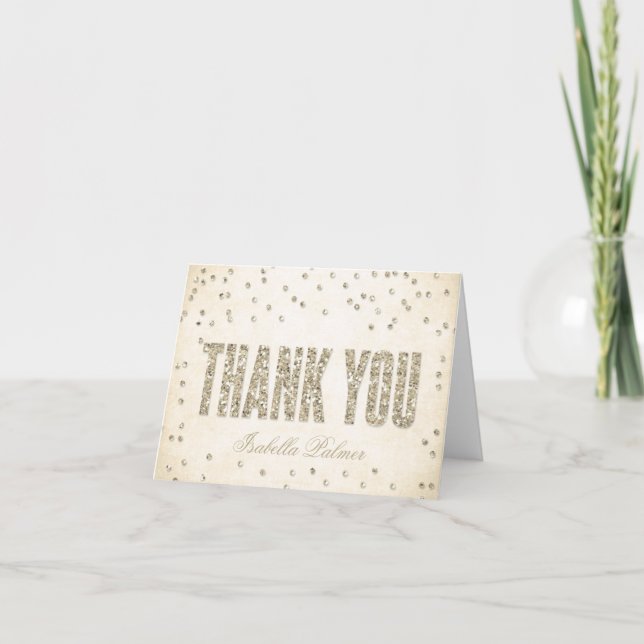 Guld Glitter Look Konfettipunkter Tackkort (Framsida)