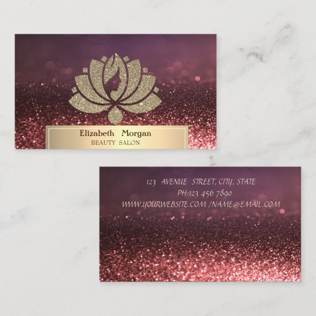 Guld Glitter Lotus Bokeh Beauty Salon Visitkort (Fram/baksida)