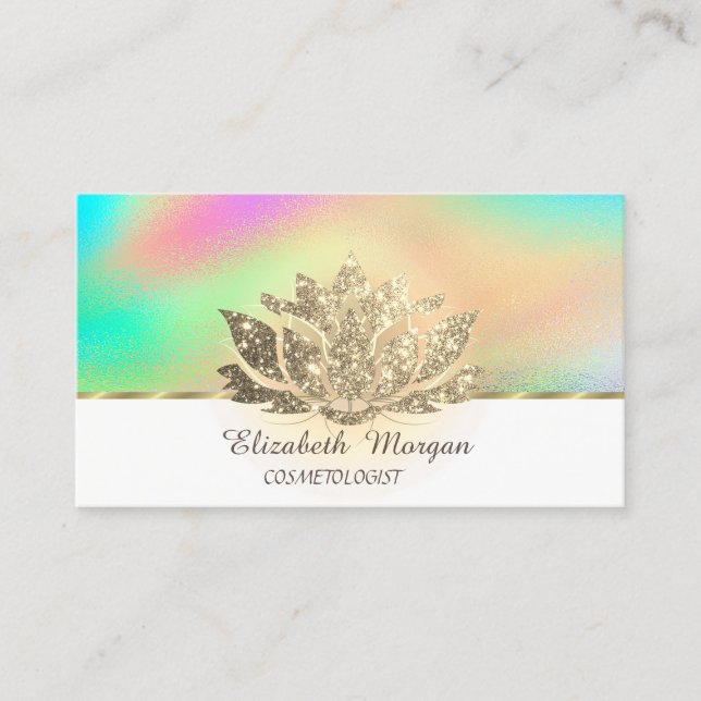 Guld Glitter Lotus Colorful Holography Visitkort (Framsida)