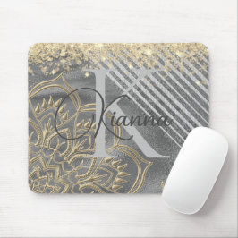 Guld Glitter Lotus Mandala Monogram Mouse Pad Musmatta