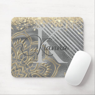 Guld Glitter Lotus Mandala Monogram Mouse Pad Musmatta