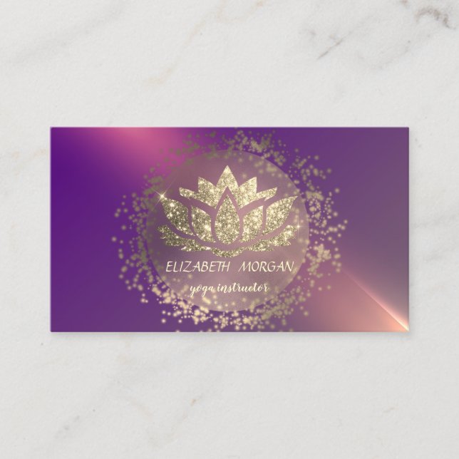 Guld Glitter Lotus Violett  Visitkort (Framsida)