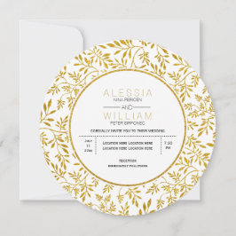 Guld glitter löv mönster moderna bröllop inbjudningar