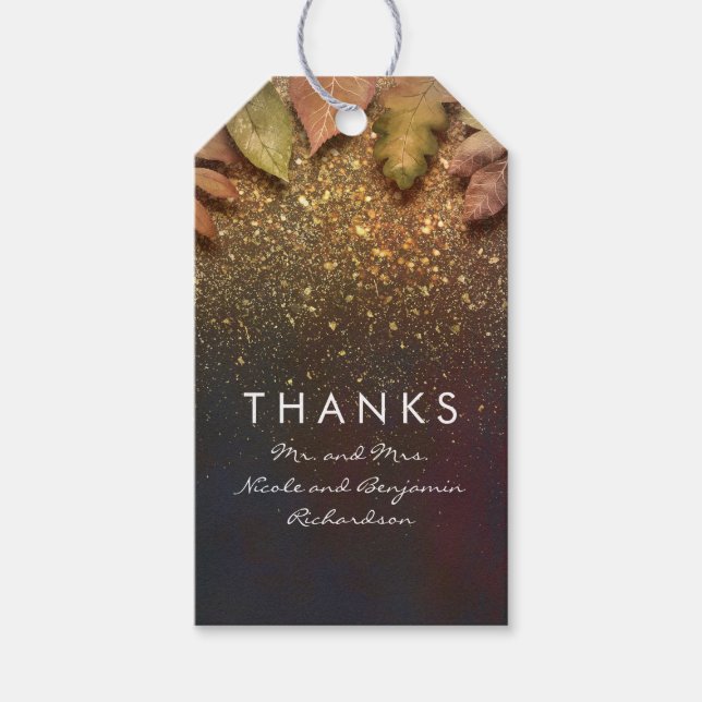Guld Glitter Löv Vintage Fall Wedding Presentetikett (Framsidan)