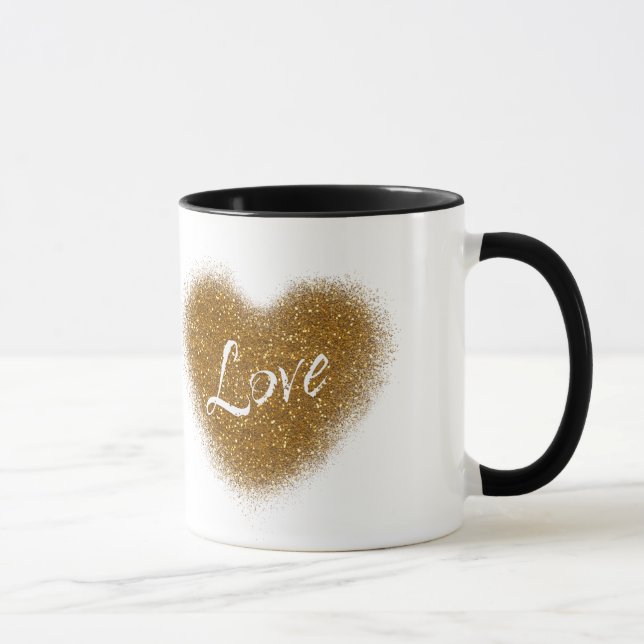 Guld Glitter LOVE Hjärta Personlig Kaffe Mugg (Höger)