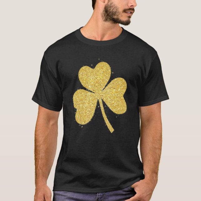 Guld Glitter Lucky Shamrock C Irish Funny Patrick T Shirt (Framsida)
