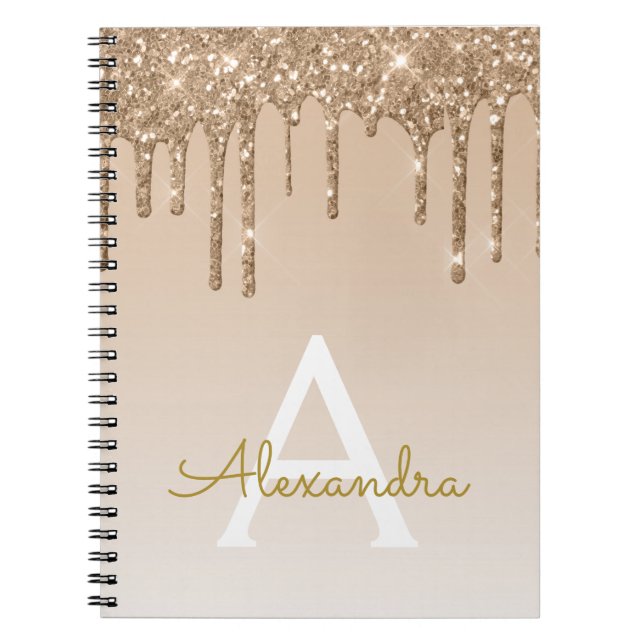 Guld Glitter Luxury Gnistra Monogram bärbar dator Anteckningsbok (Framsidan)
